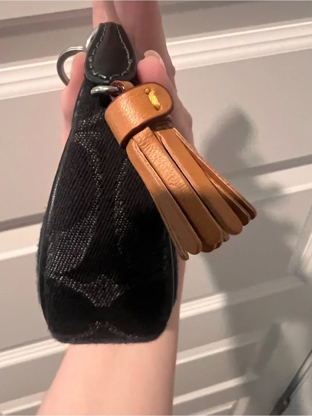Coach Black Mini Signature Circle Bag Charm with Tan Tassel - Picture 9 of 11